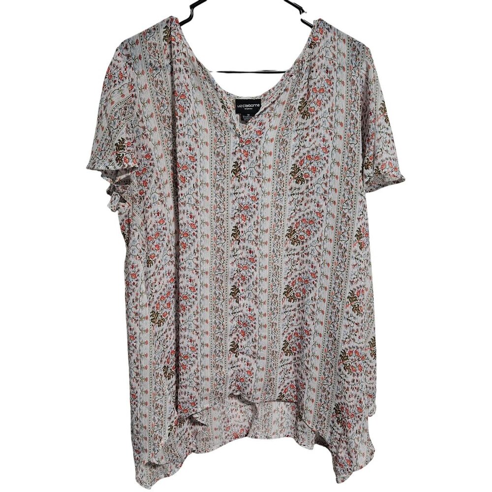 Liz Claiborne Floral Print Blouse Womens Plus Size 1X Flowy Asymmetrical Boho